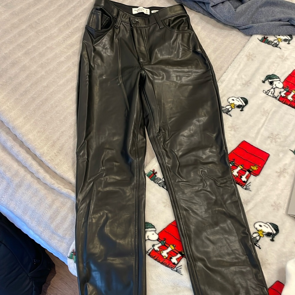 Abercrombie and Fitch Black Leather Curve Love Cross Waist Straight Leg Pants